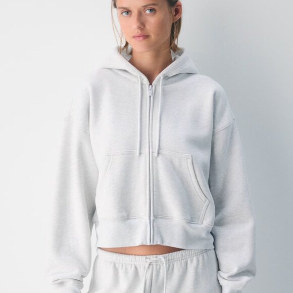 Aritzia Cozy Fleece Boyfriend Fit Boxy Jacket Grey Heather Cloud White Large - Picture 1 of 5